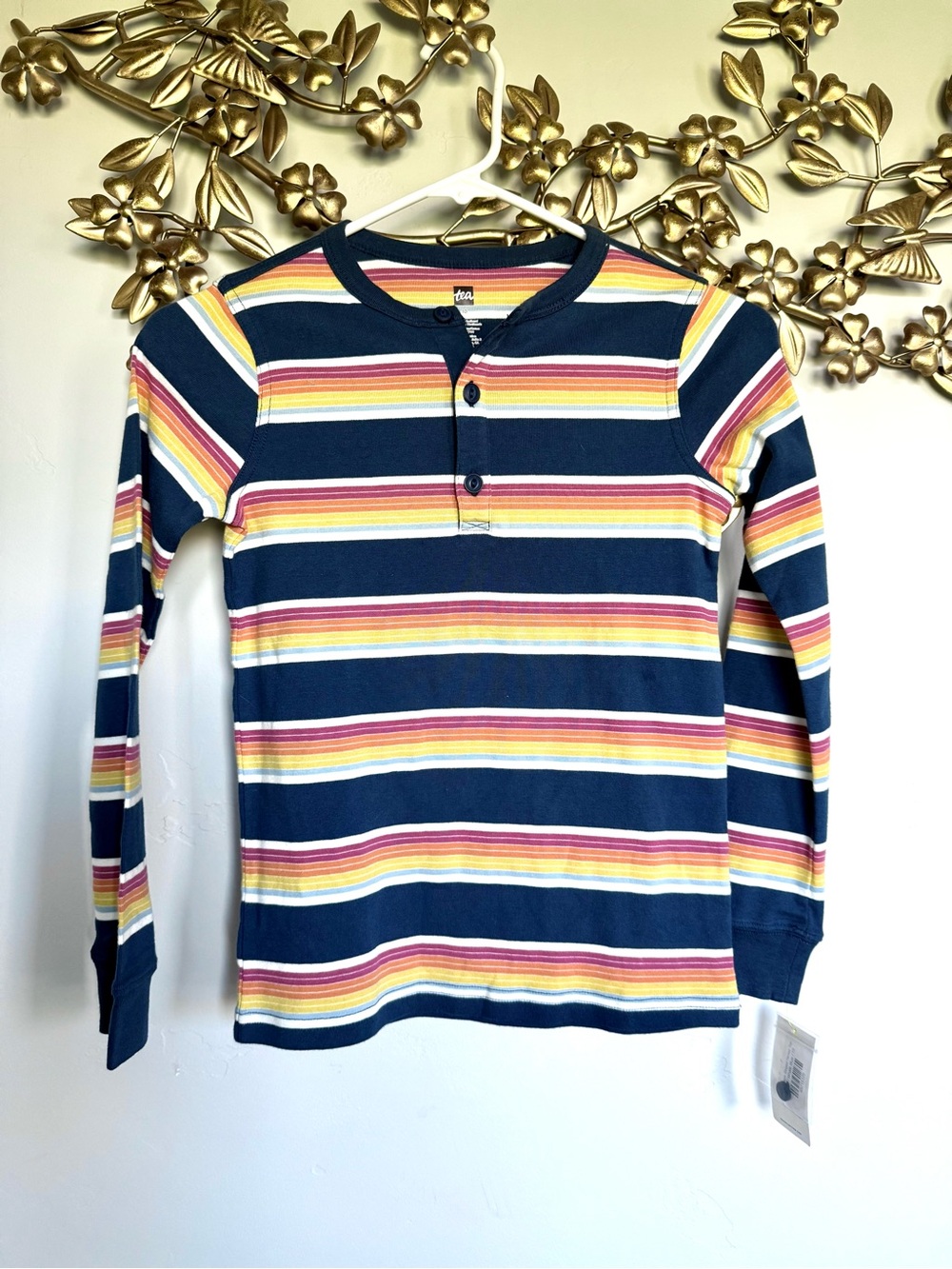 Tea Collection Long Sleeve Striped Henley in Whale Blue